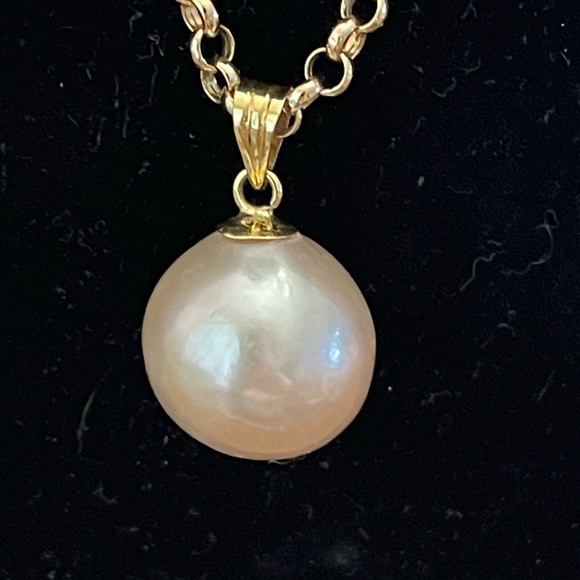 authentic pink edison pearl with 18k solid gold chain 7.59 grams - Picture 9 of 9